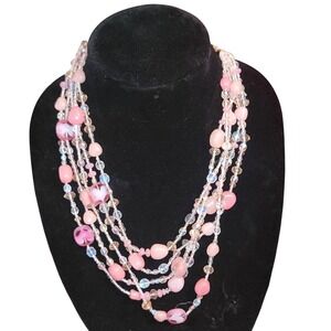 Multistrand Luxurious Czech Glass Givre Beads Joan Rivers Necklace Pink & Clear